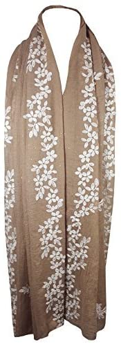 World of Shawls SEASONAL SPECIAL Glitter Sparkle Stardust and Floral Embroidered Scarf Scarves Maxi Wrap - World of Scarfs