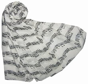 World of Shawls Music Print Scarf Musical Notes Classical Mozart Style Crotchet Quaver Scarf Ladies Fashion Wrap Scarves - World of Scarfs