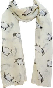 Unusual Cute Penguin Print Scarf Lightweight Women Large Size - World of Scarfs