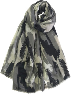 World of Shawls Abstract Brush Stroke Print Scarfs for Women Ladies - Grey Khaki Black Pink Navy Red Silver - Stylish Scarves Shawl Wrap Stole for Women - World of Scarfs