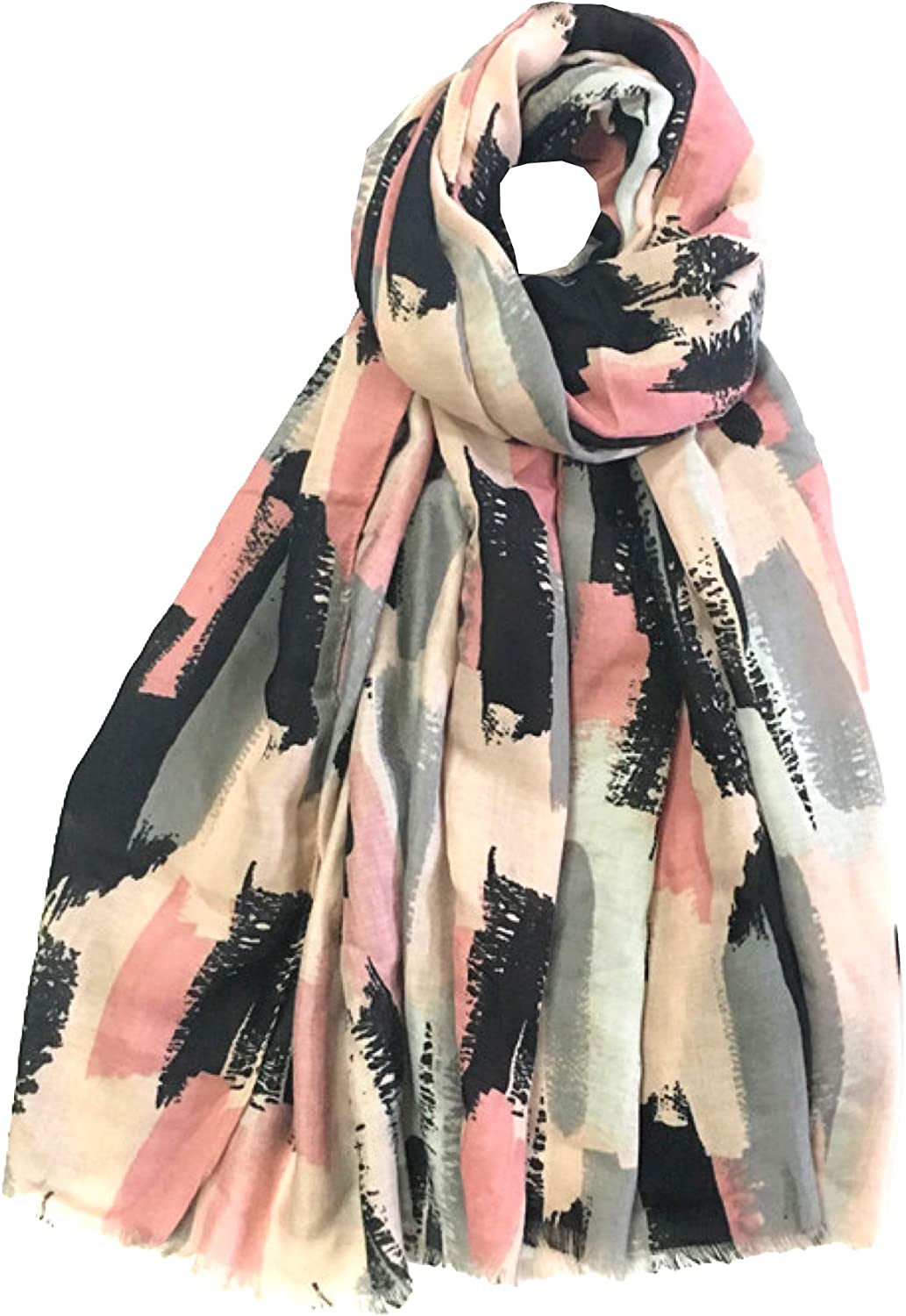 World of Shawls Abstract Brush Stroke Print Scarfs for Women Ladies - Grey Khaki Black Pink Navy Red Silver - Stylish Scarves Shawl Wrap Stole for Women - World of Scarfs