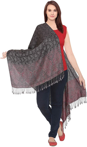 World of Shawls Ladies Floral Paisley Bordered Pashmina Feel Shawl Scarf Wrap Stole Luxuriously Warm Soft and Silky Touch - World of Scarfs