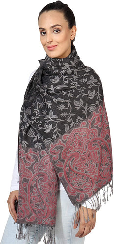 World of Shawls Ladies Floral Paisley Bordered Pashmina Feel Shawl Scarf Wrap Stole Luxuriously Warm Soft and Silky Touch - World of Scarfs