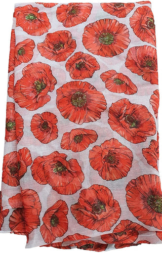 World of Shawls Ladies Womens Colorful Long Soft and Warm Poppy Flower Print Scarf Sarong - World of Scarfs